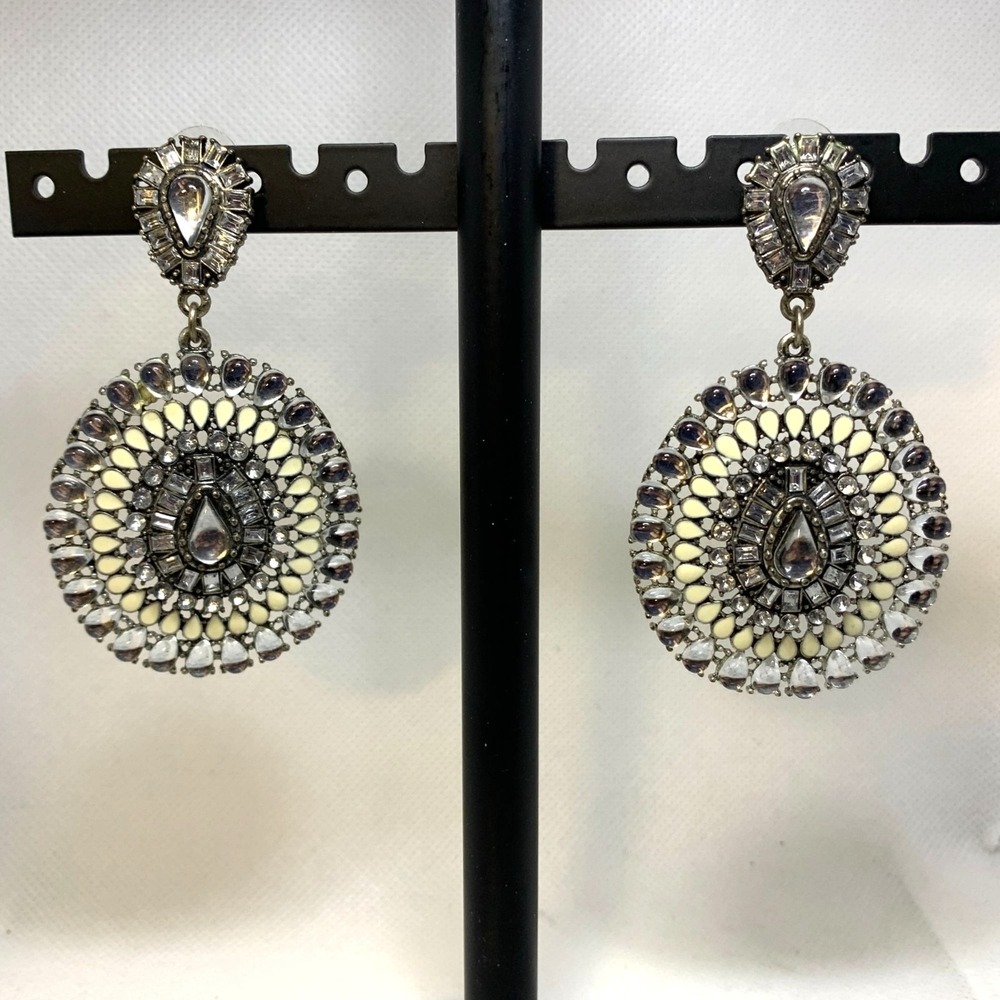 Afghani Style Drop Earrings With Intricate Stone Detailing 3.25" Long VTG
